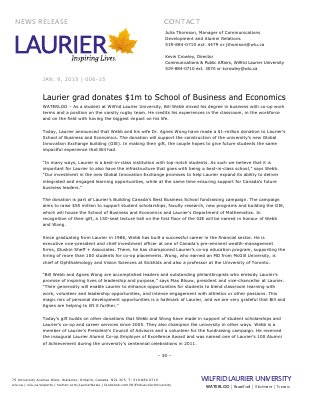 006-2015 : Laurier grad donates $1m to School of Business and Economics