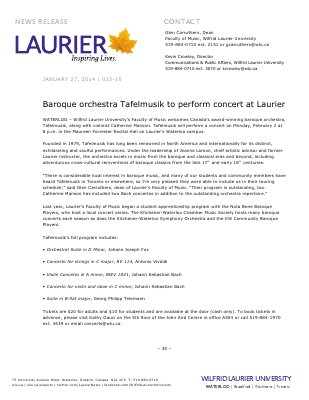 015-2015 : Baroque orchestra Tafelmusik to perform concert at Laurier