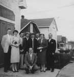 Group gathered in front of Finnish Evangelical Lutheran Church, Kirkland Lake, Ontario
