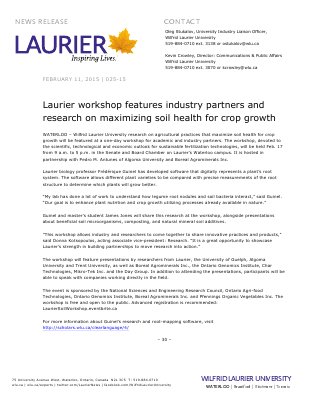 025-2015 : Laurier workshop features industry partners and research on maximizing soil health for crop growth