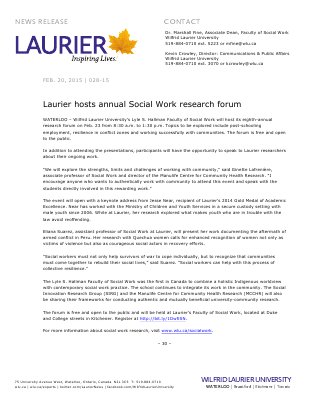 028-2015 : Laurier hosts annual Social Work research forum