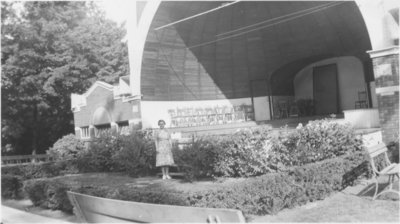 Woman standing in front of Waterloo Park bandshell