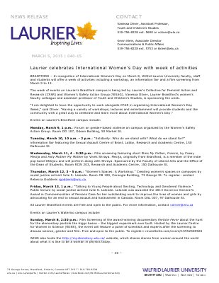 040-2015 : Laurier celebrates International Women’s Day with week of activities