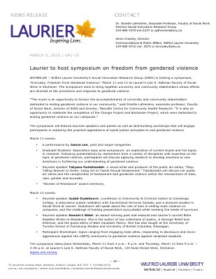 041-2015 : Laurier to host symposium on freedom from gendered violence