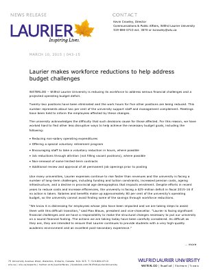 043-2015 : Laurier makes workforce reductions to help address budget challenges