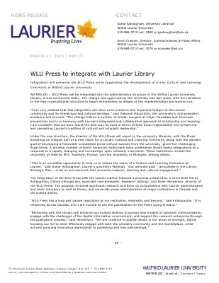 048-2015 : WLU Press to integrate with Laurier Library