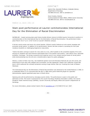 051-2015 : Slam poet performance at Laurier commemorates International Day for the Elimination of Racial Discrimination