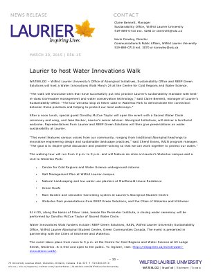 056-2015 : Laurier to host Water Innovations Walk