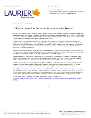 069-2015 : LinkedIn ranks Laurier number one in volunteerism