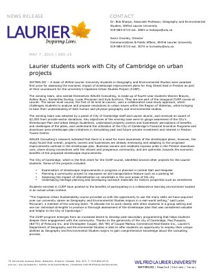 095-2015 : Laurier students work with City of Cambridge on urban projects