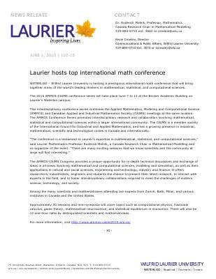 102-2015 : Laurier hosts top international math conference