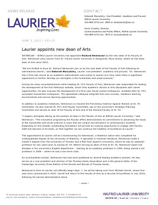 103-2015 : Laurier appoints new dean of Arts