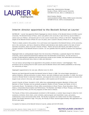 110-2015 : Interim director appointed to the Beckett School at Laurier