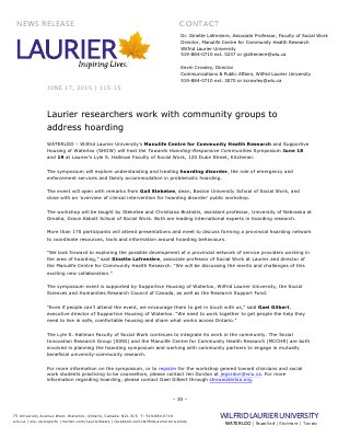 115-2015 : Laurier researchers work with community groups to address hoarding