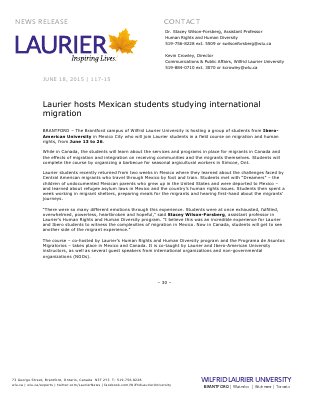 117-2015 : Laurier hosts Mexican students studying international migration