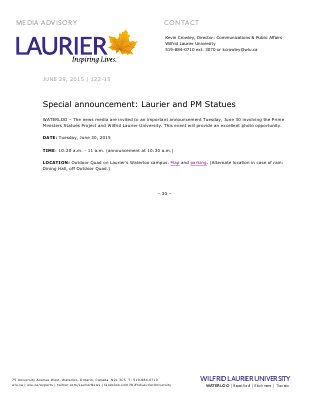 122-2015 : Special announcement: Laurier and PM Statues