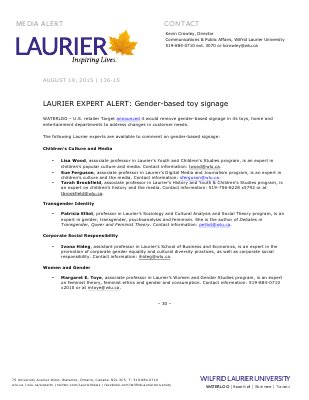 136-2015 : LAURIER EXPERT ALERT: Gender-based toy signage