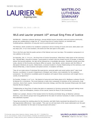 159-2015 : WLS and Laurier present 10th annual Sing Fires of Justice