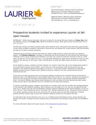 180-2015 : Prospective students invited to experience Laurier at fall open houses