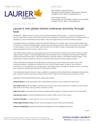 184-2015 : Laurier’s new global kitchen embraces diversity through food