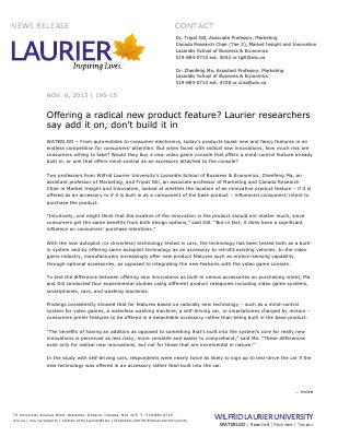 195-2015 : Offering a radical new product feature? Laurier researchers say add it on, don’t build it in