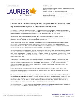 204-2015 : Laurier BBA students compete to propose IKEA Canada’s next big sustainability push in first-ever competition