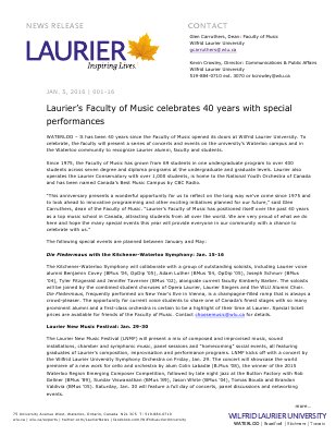 001-2016 : Laurier’s Faculty of Music celebrates 40 years with special performances