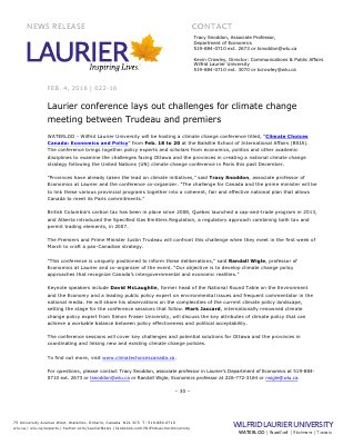 022-2016 : Laurier conference lays out challenges for climate change meeting between Trudeau and premiers