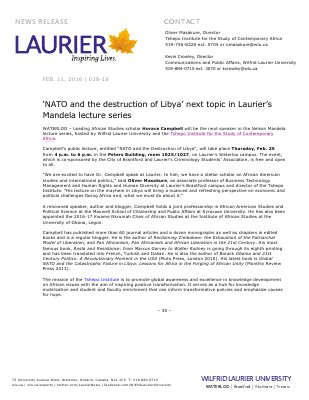 028-2016 : ‘NATO and the destruction of Libya’ next topic in Laurier’s Mandela lecture series