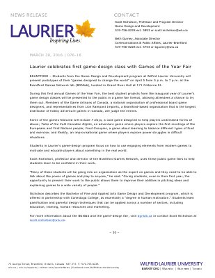 076-2016 : Laurier celebrates first game-design class with Games of the Year Fair