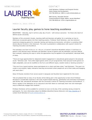 078-2016 : Laurier faculty play games to hone teaching excellence