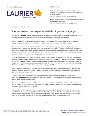 088-2016 : Laurier researcher explores details of gender wage gap