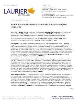 112-2016 : Wilfrid Laurier University announces honorary degree recipients