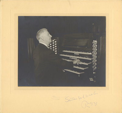 R. G.  Geen playing organ in Moose Jaw, 1958