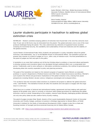 155-2016 : Laurier students participate in hackathon to address global extinction crisis