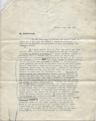 Letter from William Lyon Mackenzie King to C. Mortimer Bezeau, September 25, 1911