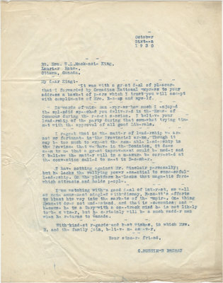 Letter from C. Mortimer Bezeau to William Lyon Mackenzie King, October 16, 1930