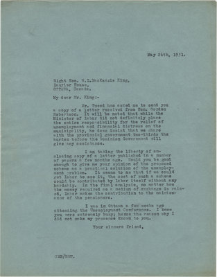 Letter from C. Mortimer Bezeau to William Lyon Mackenzie King, May 26, 1931