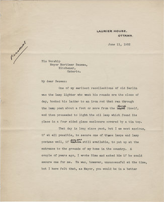 Letter from William Lyon Mackenzie King to C. Mortimer Bezeau, June 11, 1932