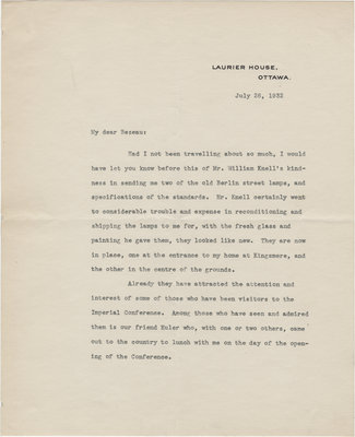 Letter from William Lyon Mackenzie King to C. Mortimer Bezeau, July 26, 1932