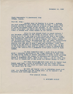 Letter from C. Mortimer Bezeau to William Lyon Mackenzie King, December 20, 1945