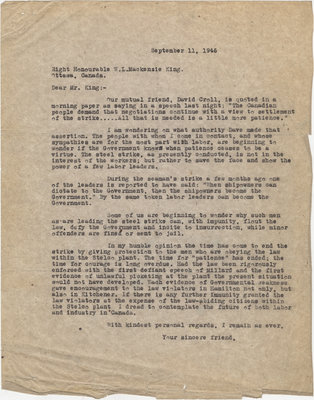 Letter from C. Mortimer Bezeau to William Lyon Mackenzie King, September 11, 1946