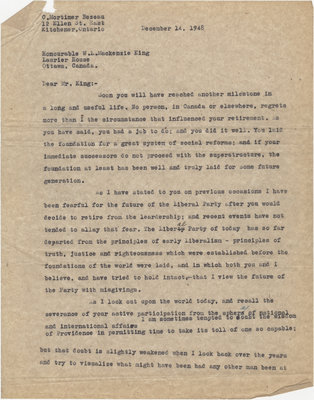 Letter from C. Mortimer Bezeau to William Lyon Mackenzie King, December 14, 1948