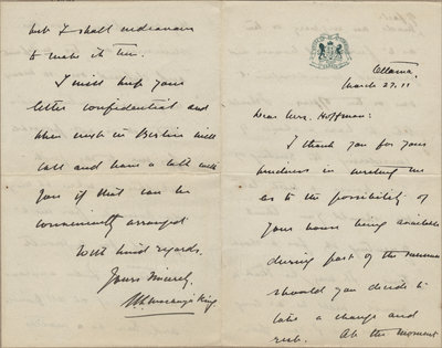 Letter from William Lyon Mackenzie King to Mrs. C. E. Hoffman, March 27, 1911