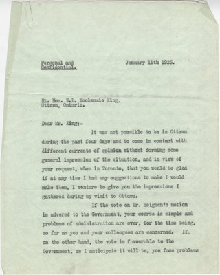 Letter from N. W. Rowell to William Lyon Mackenzie King, January 11, 1926