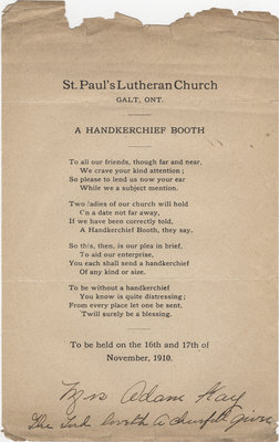 A handkerchief booth - St. Paul's Lutheran Church, Galt, Ont.