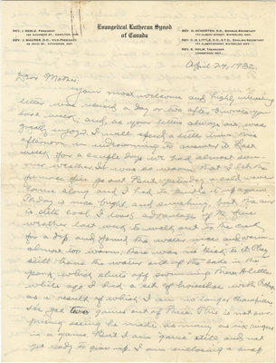 Letter from C. H. Little to Candace Little, April 24, 1932