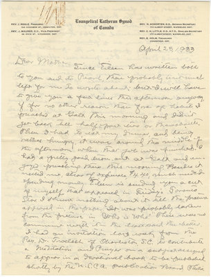 Letter from C. H. Little to Candace Little, April 23, 1933