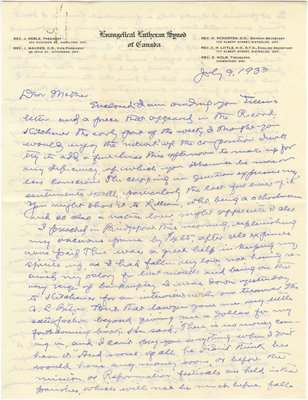 Letter from C. H. Little to Candace Little, July 9, 1933