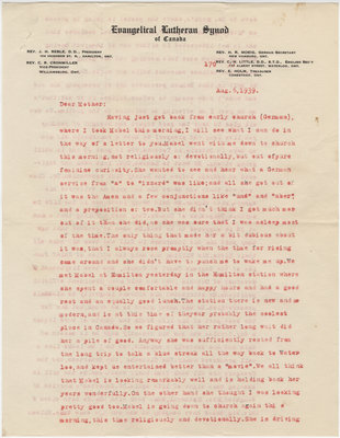 Letters from C. H. Little to Candace Little, August 6, 1939